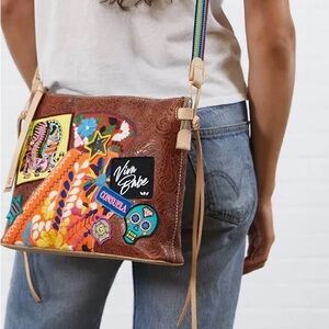 Consuela - Downtown Suzie Crossbody-Brown Crossbody Bag with Colorful Embroidery